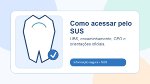 Ilustração original de dente com marca de confirmação para orientação oficial sobre atendimento odontológico no SUS